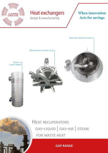 Heat recuperators gas-liquid | gas-air | steam for waste heat