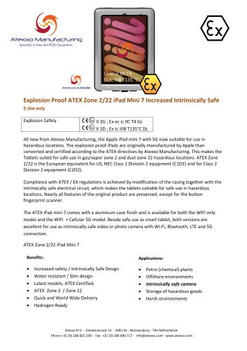 Explosion Proof ATEX Zone 2/22 iPad Mini 7 Increased Intrinsically Safe