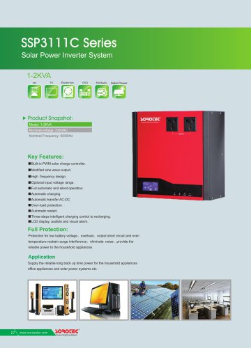 Modified Sine Wave Solar Inverter with PWM Solar Charge Controller SSP3111C 1-2KVA