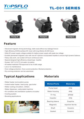 TL-C01 12v 24v Brushless dc water pump,water heater pump