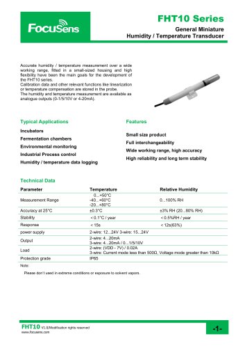 FHT10 Series / General Miniature Humidity / Temperature  Transducer