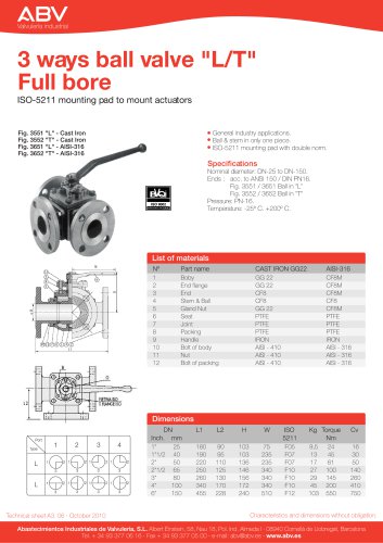 3 ways ball valve “L/T” Full bore