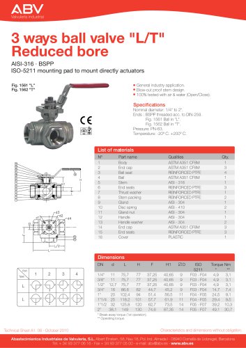 3 ways ball valve “L/T” Reduced bore