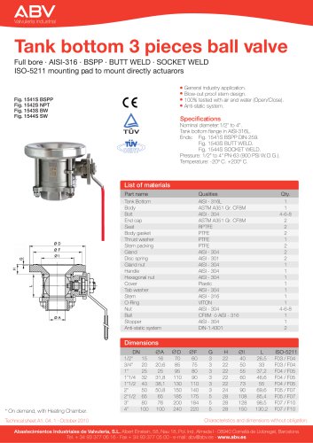 Tank bottom 3 pieces ball valve