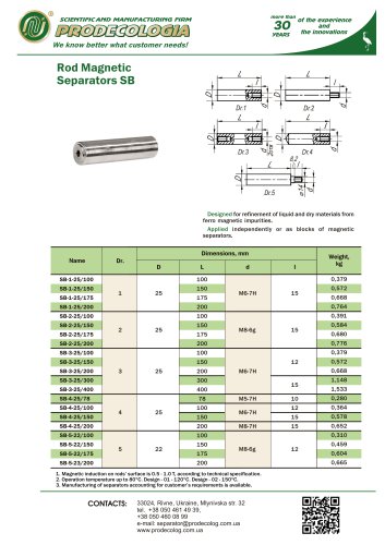 Rod Magnetic Separators SB