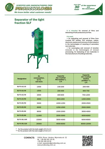 Separator of the light fraction SLF