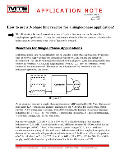 How to use a 3-phase line reactor for a single-phase application