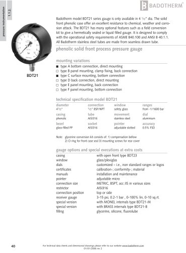 BDT21 - Phenolic solid front pressure gauge