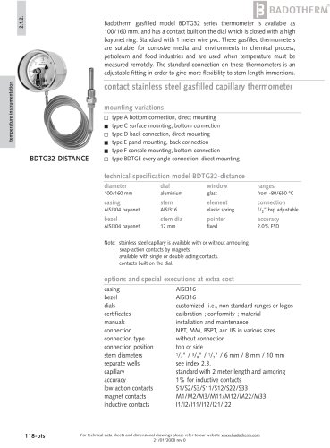 BDTG32 - contact stainless steel gasfilled capillary thermometer