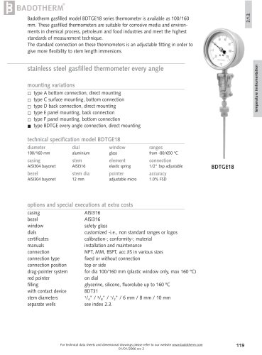 BDTGE18 - Stainless steel gasfilled thermometer every angle