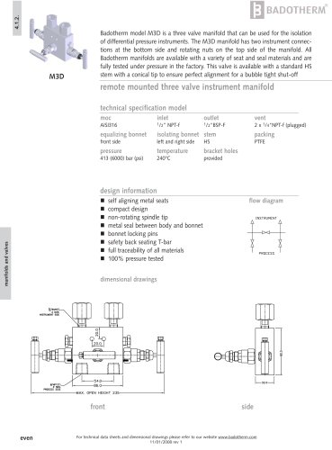 M3D - remote mounted three valve manifold