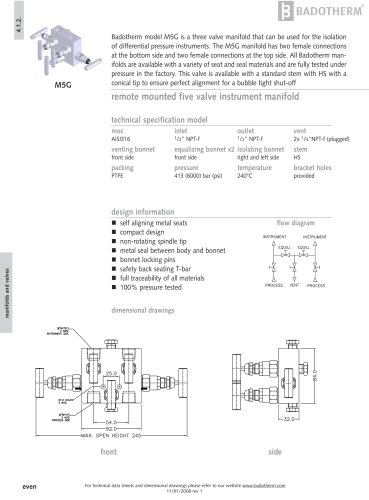 M5G - remotely mounted five valve instrument manifold