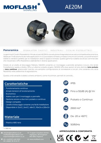 Scheda tecnica - Cicalino AE20M