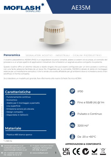 Scheda tecnica - Cicalino AE35M