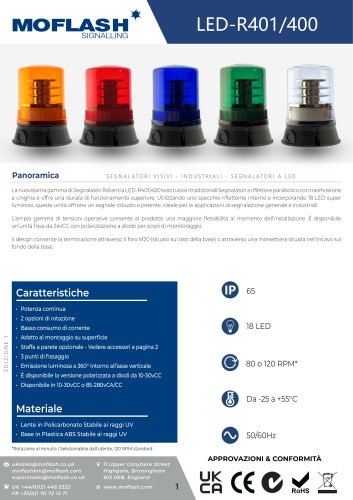 Scheda tecnica - Lampeggiante LED-R401/400