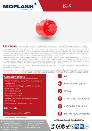 Scheda tecnica - Sirena IS-S