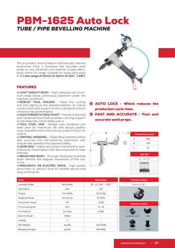 Portable Beveler and Bevelling Machine PBM1625 Auto Lock