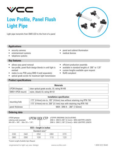 LPCM, Low Profi le, Panel Flush Light Pipe