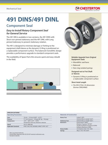 491 DINS and 491 DINL Component Seal