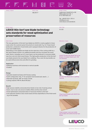 LEUCO thin-kerf saw blade technology   sets standards for wood optimization and  preservation of resources