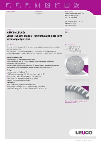 NEW by LEUCO:  Cross-cut saw blades – universal and excellent  with long edge lives
