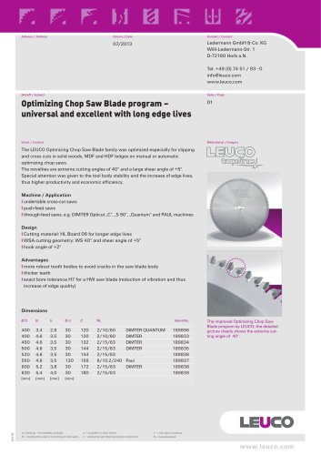 Optimizing Chop Saw Blade program –  universal and excellent with long edge lives