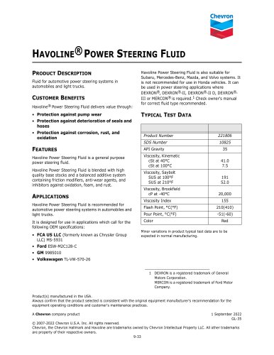 HAVOLINE&reg; POWER STEERING FLUID