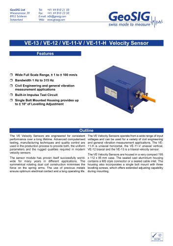 VE-13 / VE-12 / VE-11-V / VE-11-H Velocity Sensor