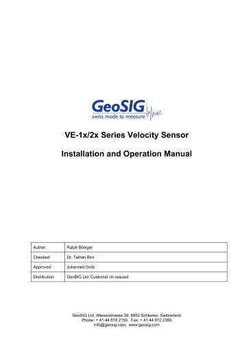 VE-13 / VE-12 / VE-11-V / VE-11-H Velocity Sensor