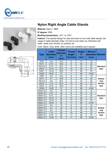 DEMOELE- Nylon Right Angle Cable Glands