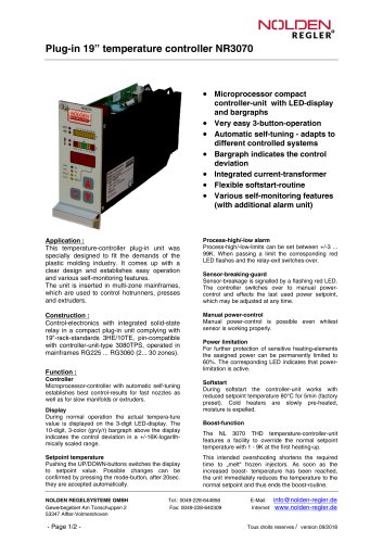 Plug-in 19” temperature controller NR3070