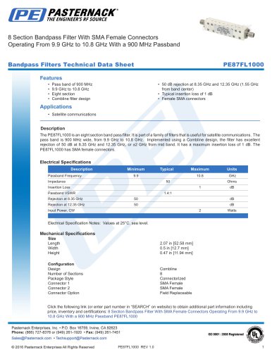 8 Section Bandpass Filter With SMA Female Connectors  Operating From 9.9 GHz to 10.8 GHz With a 900 MHz Passband