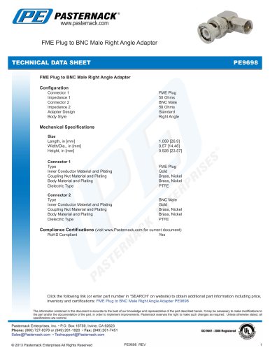 FME Plug to BNC Male Right Angle Adapter