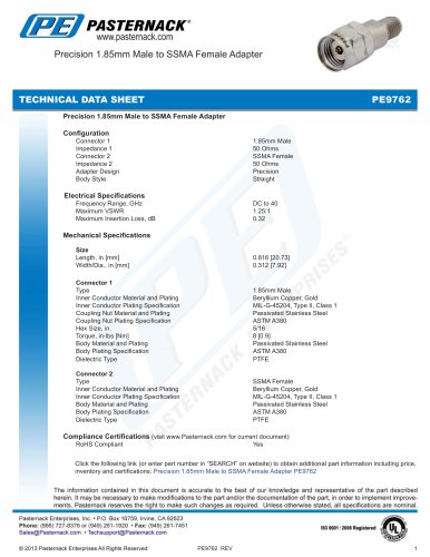 Precision 1.85mm Male to SSMA Female Adapter