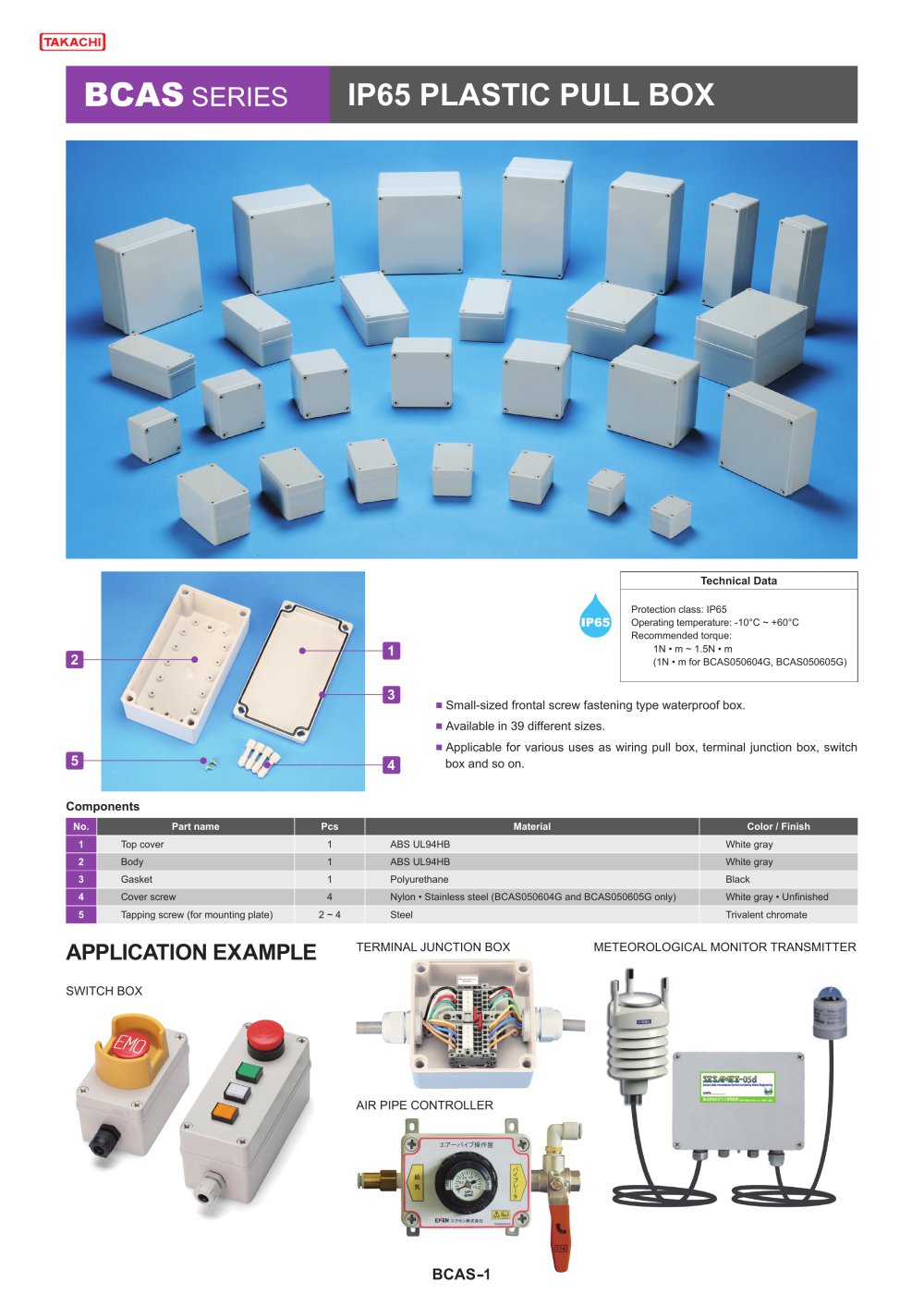 BCAS series -  IP65 PLASTIC BOX SMALL TYPE - TAKACHI Electronics Enclosure Co., Ltd.