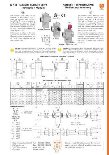 Elevator Rupture Valve Instruction Manual R 10