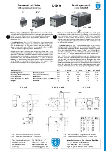 Pressure Lock Valve without manual lowering SAE Flange L10-A