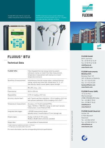 FLUXUS ®  BTU Serie Ultrasonic Flowmeter for measuring non-intrusive energy