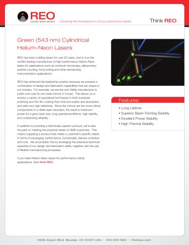 543nm Green Helium-Neon Lasers 