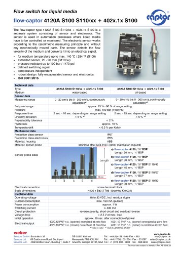 Data sheet flow-captor 4120A S100 S110/xx + 402x.1x S100