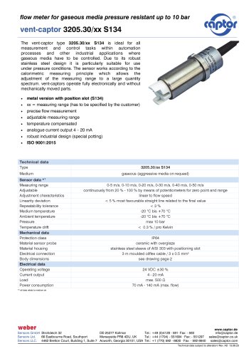 Data sheet vent-captor 3205.30/xx S134