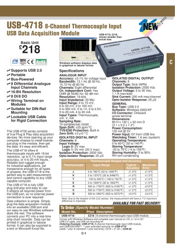 8-Channel Thermocouple, mV, V and mA Input USB Data Acquisition Module USB-4718