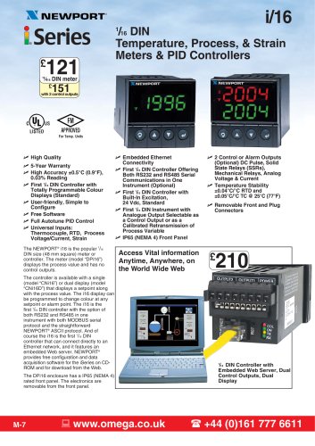 i-Series 1/16 DIN Temperature/Process Panel Meters 