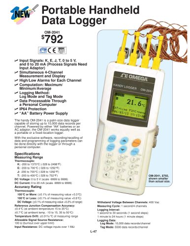 Portable Handheld Data Logger with USB or RS232 Interface