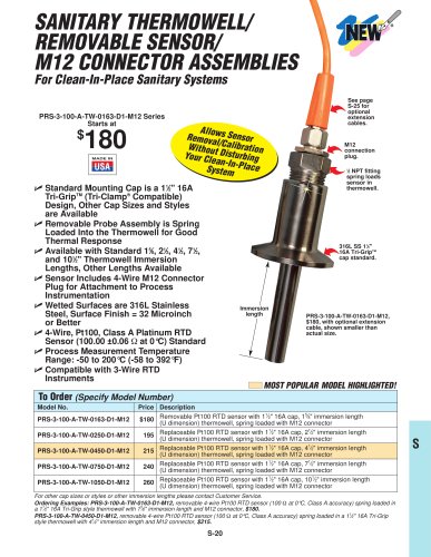 Sanitary RTD Sensors with Thermowell  PRS-TW-M12 Series Sanitary RTD Sensors