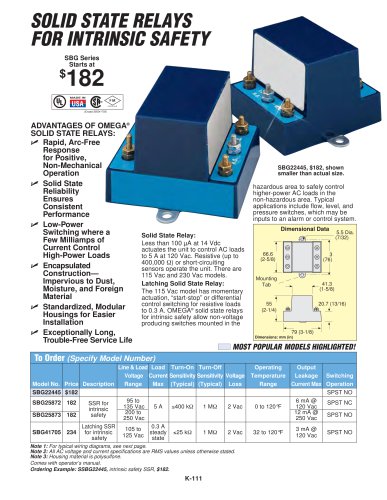 SOLID STATE RELAYS FOR INTRINSIC SAFETY