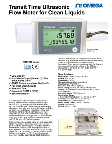 Transit Time Ultrasonic Flow Meter for Clean Liquids