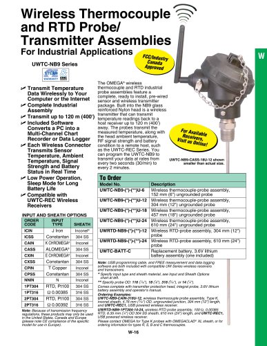 Wireless Thermocouple and RTD Probe/ Transmitter Assemblies