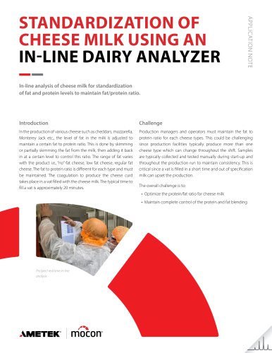 Standardization of Cheese Milk Using an In-Line Dairy Analyzer