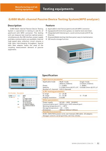 GJ800 Multi-channel Passive Device Testing System (MPO analyzer)